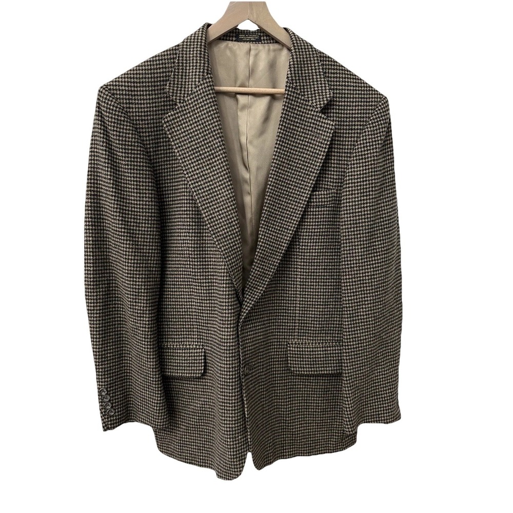 Trotters Club Blazer 42R Brown Houndstooth Wool Camel Hair Sport Coat Academia